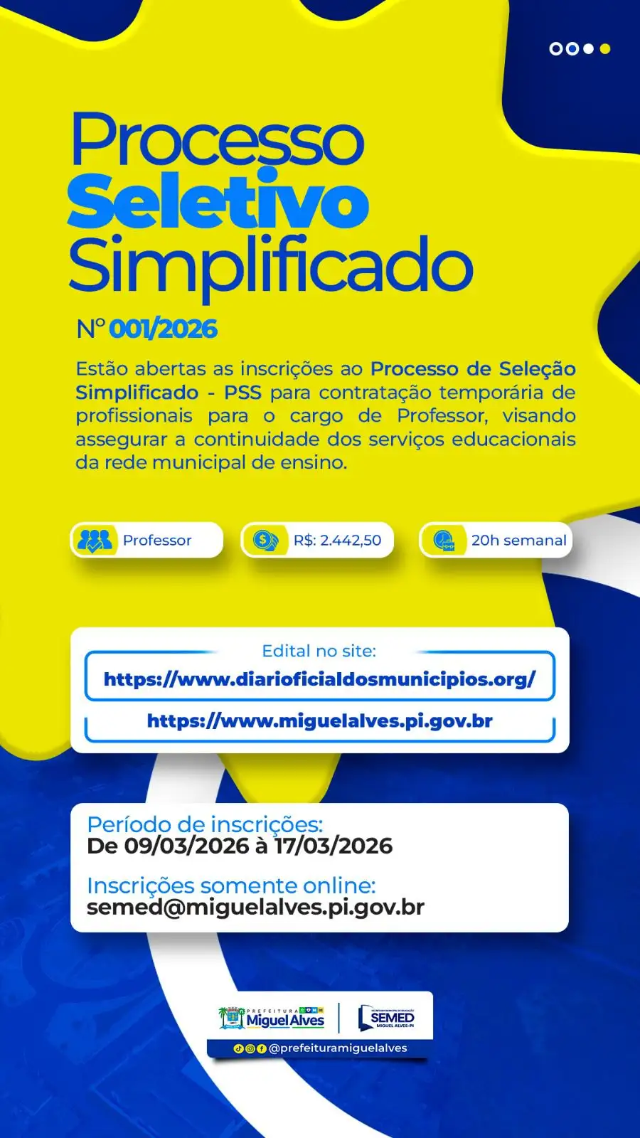 📢 PROCESSO SELETIVO SIMPLIFICADO – PSS Nº 001/2026
